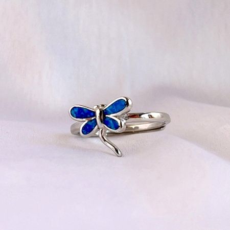 92.5 Sterling Silver Blue Butterfly Adjustable Mystic Ring